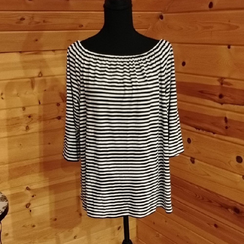 J.Jill Black and White Striped Women's Top